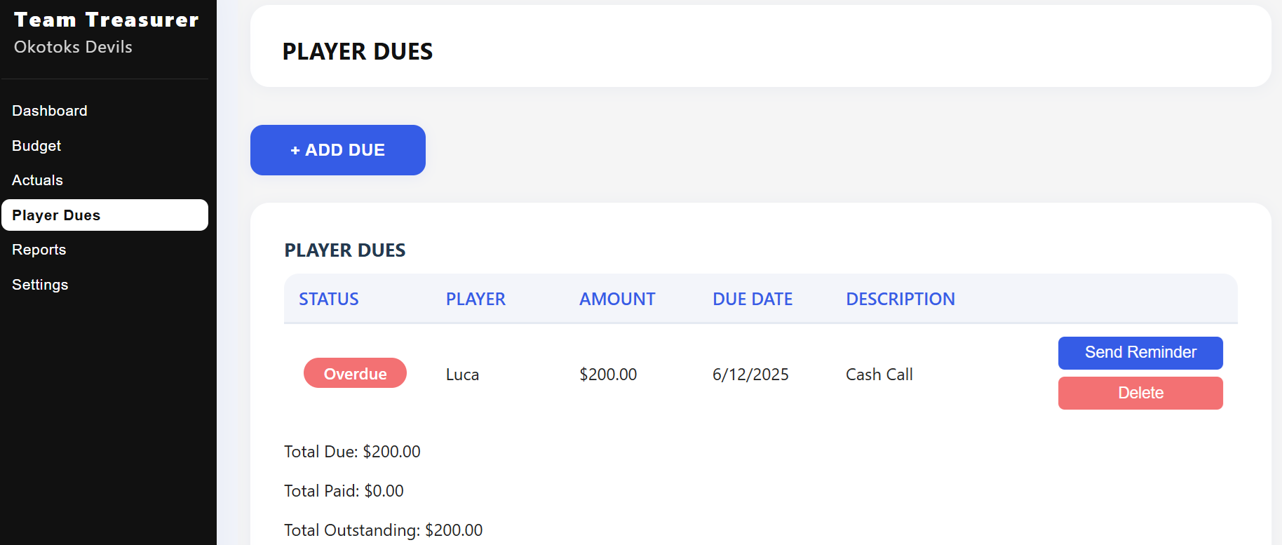 Player Dues Screenshot